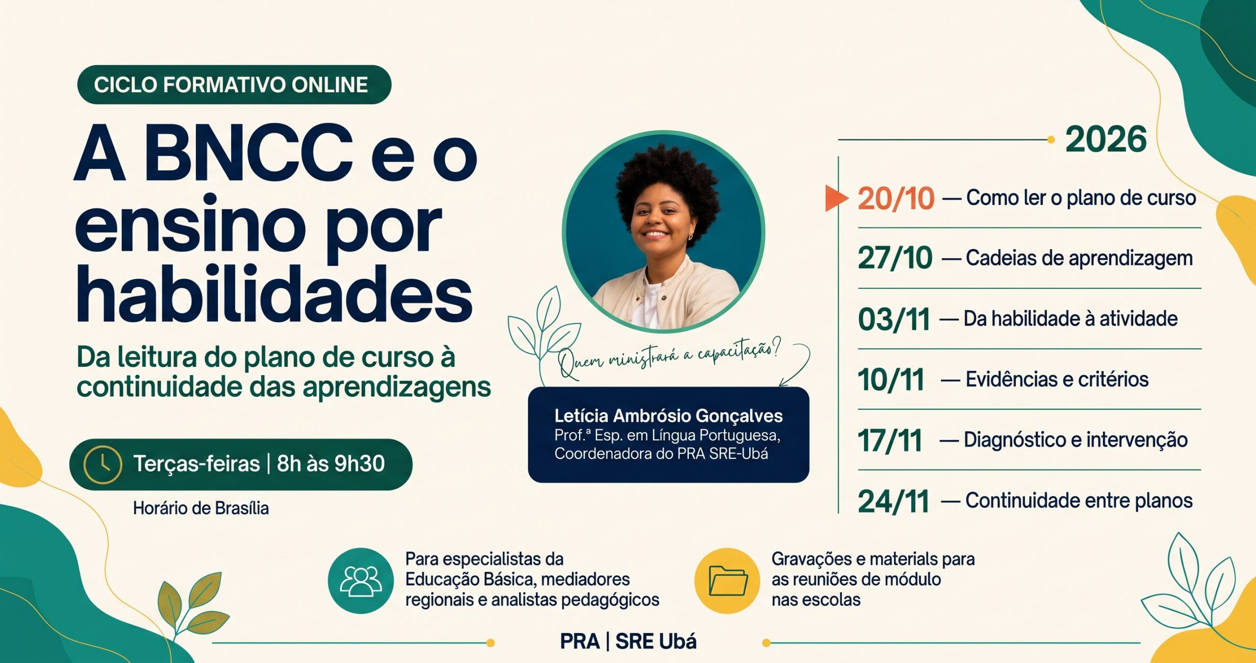 SRE Ubá promove ciclo formativo online sobre a BNCC e o ensino por habilidades